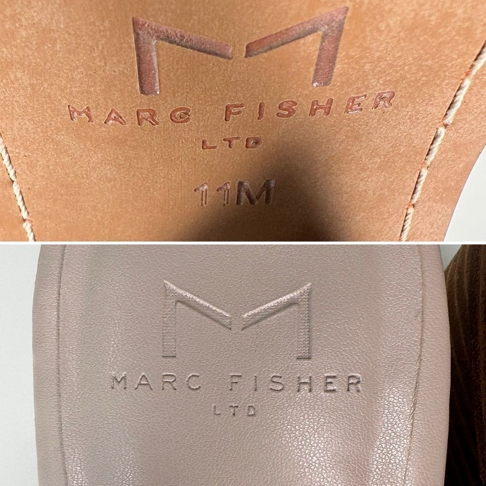 Marc Fisher LTD Barli Block Chunky Heel Suede Criss Cross Mules Sandals 11 Beige - Picture 10 of 14